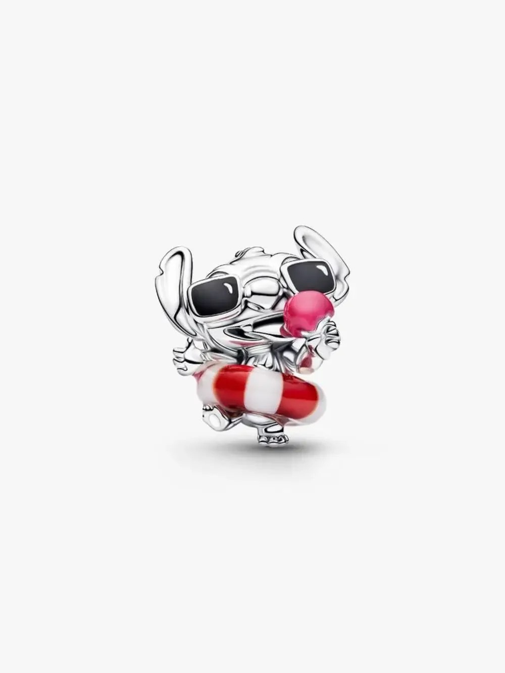 Pandora Sterling Stitch Charm with Pink Bubblegum and Red Float